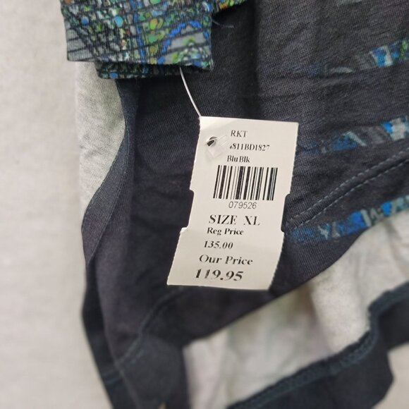 Robert Kitchen Canada Long Sleeve Asymmetric Peacock Print Top XL New - Picture 8 of 12